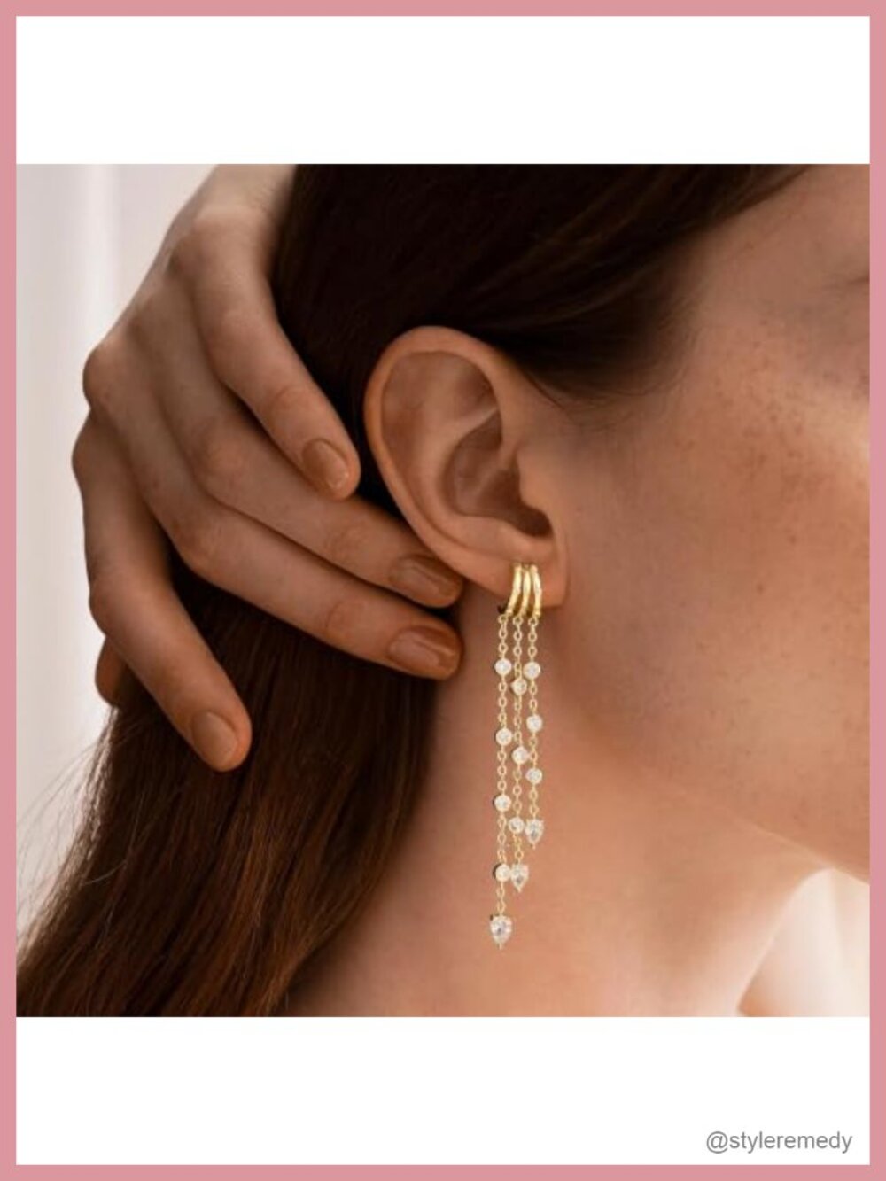 14K Gold Plated Dangle Earrings - Dainty Hoop Huggie Studs - Long Hanging - Picture 4 of 6